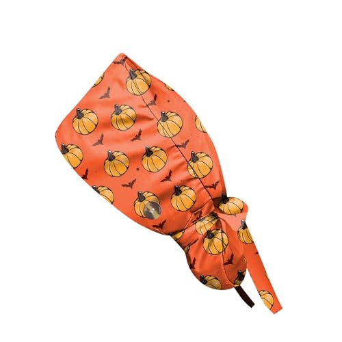 Generisch Halloween Drucke Op haube Verstellbar Knopf OP Haube Stoff Unisex Staubhauben Kappe Kopfhauben Kappe Bandana Kurze Lang Haar Kochmütze Kopfhauben Schönheit Arbeitskappe Headwear Turban Cap von Generisch