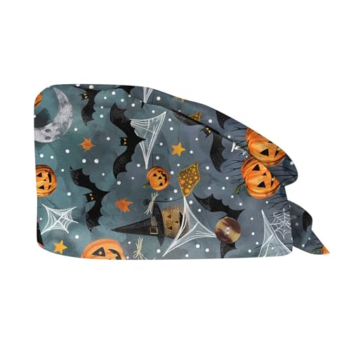 Generisch Halloween Drucke Op haube Verstellbar Knopf OP Haube Stoff Unisex Staubhauben Kappe Kopfhauben Kappe Bandana Kurze Lang Haar Kochmütze Kopfhauben Schönheit Arbeitskappe Headwear Turban Cap von Generisch