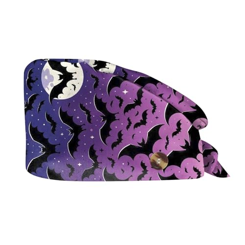 Generisch Halloween Drucken Op Haube Verstellbar Mit Knopf OP Haube Stoff Unisex Staubhauben Kappe Kopfhauben Kappe Bandana Kurze Haar Kochmütze Kopfhauben Schönheit Arbeitskappe Headwear Turban Cap von Generisch