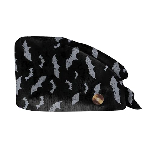 Generisch Halloween Drucken Op Haube Verstellbar Mit Knopf OP Haube Stoff Unisex Staubhauben Kappe Kopfhauben Kappe Bandana Kurze Haar Kochmütze Kopfhauben Schönheit Arbeitskappe Headwear Turban Cap von Generisch