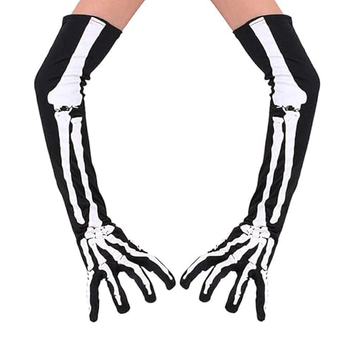 Generisch Halloween Handschuhe Damen Horror Skelett mit Blood Handschuhe Gloves Schädel Blutspritzer Cosplay Handschuh Abendhandschuhe Party Karneval Fasching Tanzhandschuhe Fingerhandschuhe von Generisch