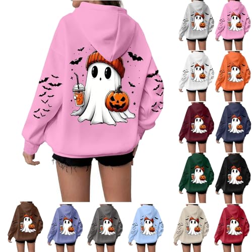 Generisch Halloween Kapuzenpullover Damen Hoodie Oversize Sweatshirt Elegant Pullover Arbeitspullover Mit Kapuze Casual Übergangspullover Locker Kapuzenpulli Damenpullover von Generisch