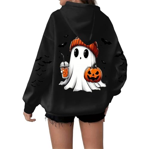 Generisch Halloween Kapuzenpullover Damen Hoodie Oversize Sweatshirt Elegant Pullover Arbeitspullover Mit Kapuze Casual Übergangspullover Locker Kapuzenpulli Damenpullover von Generisch