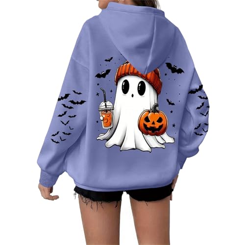 Generisch Halloween Kapuzenpullover Damen Hoodie Oversize Sweatshirt Elegant Pullover Arbeitspullover Mit Kapuze Casual Übergangspullover Locker Kapuzenpulli Damenpullover von Generisch