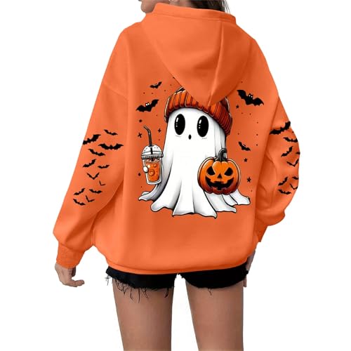 Generisch Halloween Kapuzenpullover Damen Hoodie Oversize Sweatshirt Elegant Pullover Arbeitspullover Mit Kapuze Casual Übergangspullover Locker Kapuzenpulli Damenpullover von Generisch