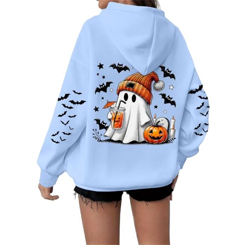 Generisch Halloween Kapuzenpullover Damen Hoodie Oversize Sweatshirt Elegant Pullover Arbeitspullover Mit Kapuze Casual Übergangspullover Locker Kapuzenpulli Damenpullover von Generisch