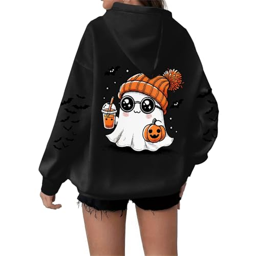 Generisch Halloween Kapuzenpullover Damen Hoodie Oversize Sweatshirt Elegant Pullover Arbeitspullover Mit Kapuze Casual Übergangspullover Locker Kapuzenpulli Damenpullover von Generisch