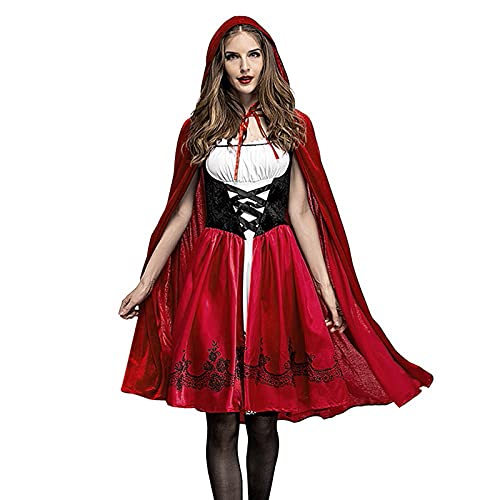 Generisch Halloween Kostüm Damen Rotkäppchen Kostüm Prinzessinenkleid Umhang mit Kapuze Erwachsene Karneval Faschings Kostüme Halloween Festlich Partykleid Märchen Verkleidung Outfits Bekleidung von Generisch