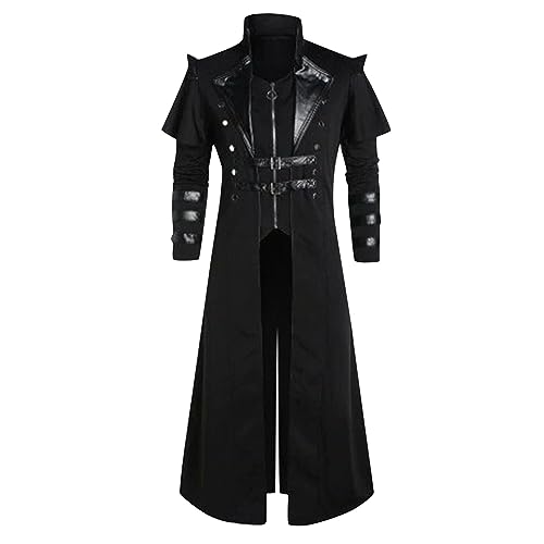 Generisch Halloween Kostüm Herren Gothic Mantel Herren Steampunk Frack Mantel Fasching Viktorianischen Gehrock Vampire Outdoor Oberbekleidung Mode Schwarz 5XL von Generisch