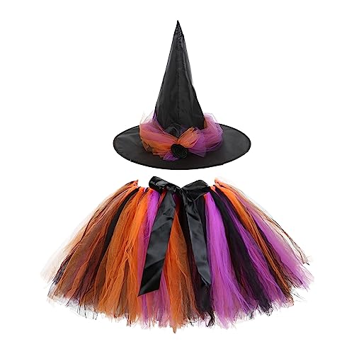 Generisch Halloween Kostüm Kinder, Hexenkostüm Kinder Mädchen Hexen Tüllrock mit Hexenhut Bunt Kurze Tutu Rock Witcher Zauberer Kostüm Halloween Karneval Faschingskostüme Cosplay Party Outfits von Generisch