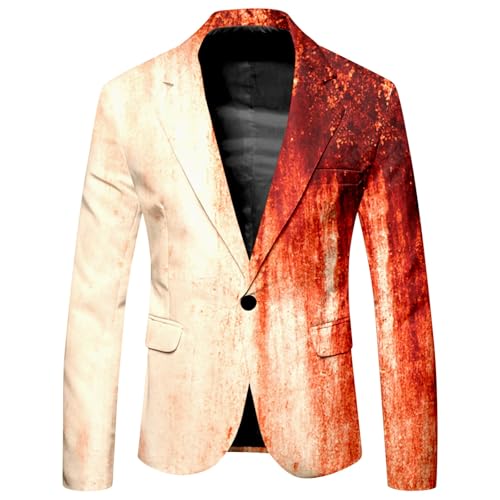 Generisch Halloween Kostüm Männer Sakko Hässliche Ugly Blazer Blutflecken Regular Fit Mantel Kurz Langarm Atmungsaktiv Bedruckter Partykleid Festival Outfit Sportlich Anzugjacken von Generisch