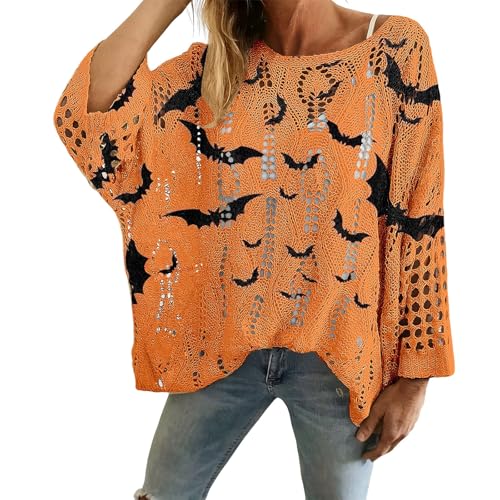 Generisch Halloween Pullover für Damen Winterpullover Warm Strickpullover Langarm Fleecepullover Rundhals Einfarbig Sweatshirt Basic Herbst Shirt Damen Ohne Kapuze Casual Oberteil Thermoshirt von Generisch