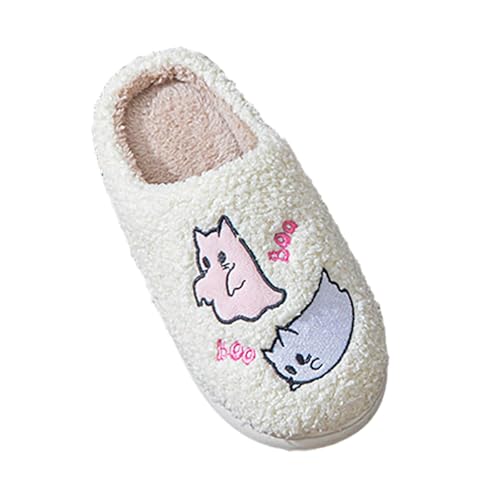 Generisch Halloween Schuhe Damen Kuschelschuhe Pantoffel Halloween Hausschuhe für Frauen Männer Nette Bequeme Schlafzimmer Hausschuhe Filzhausschuhe Herren (White,40) von Generisch