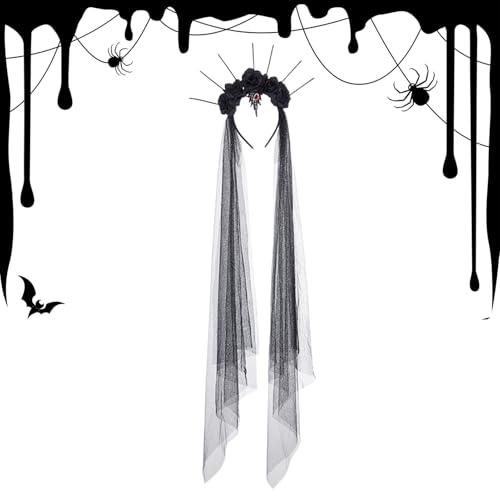 Halloween Schwarze Rosenkrone | Totenkopf Haarreif | Gothic Kostüm Zubehör | Eleganter Kopfschmuck für Karneval Cosplay Maskenball und Partys von Generisch