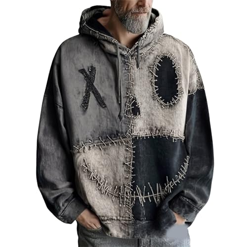 Generisch Halloween Sweatshirt Für Herren Lustiges Kürbisgesicht Kostüm Pullover Tops Farbblock-Shirt Langärmelig Modisch Vintage-Stil Rundhalsausschnitt(Z12-Grey, XXXXL) von Generisch