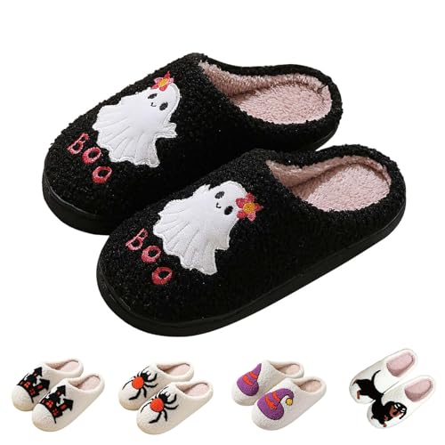 Generisch Halloween Weihnachten Hausschuhe Urlaub Slipper Haus Schuhe Home Slipper für Frauen Slipper Winter Weicher Bequeme Rutschfeste Pantoffeln Kuschelige Schuhe Filzhausschuhe von Generisch