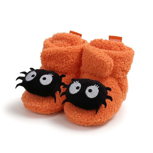 Generisch Halloween Winter Babyschuhe Erste Weichsohle rutschfeste Hausschuhe Gefütterte Stiefel Für Kleinkinder Jungen Mädchen (Orange, 0-6 Months) von Generisch