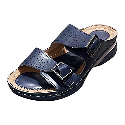 Generisch Hallux Valgus Flach Pantolette,Sandalen Damen Schnell Trocknende Sommer Slider Sandalen Damensandalen Sommer Bequem Sandaletten Pantolette Verstellbare Riemen Yoga Fussbett,Größe 36-43 von Generisch