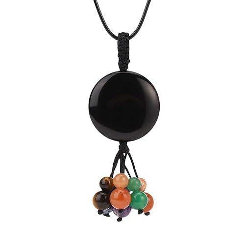 Generisch Halskette Edelstein, Verstellbare Wachsseil-Mode-Halskette Mit Natürlichem Edelsteinkristall, Runder, Bunter Quastenanhänger, Energieschmuck Für Männer Und Frauen, Obsidian Generisch Halskette Edelstein, Verstellbare Wachsseil-Mode-Halskette Mit Natürlichem Edelsteinkristall, Runder, Bunter Quastenanhänger, Energieschmuck Für Männer Und Frauen, Obsidian von Generisch