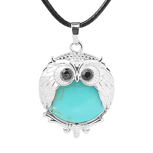 Generisch Halskette Edelstein,Verstellbare Wachsseil-Mode-Halskette Mit Natürlichem Edelsteinkristall, Süße Eule, Tier-Anhänger, Energieschmuck Für Männer Und Frauen, Türkis Generisch Halskette Edelstein,Verstellbare Wachsseil-Mode-Halskette Mit Natürlichem Edelsteinkristall, Süße Eule, Tier-Anhänger, Energieschmuck Für Männer Und Frauen, Türkis von Generisch