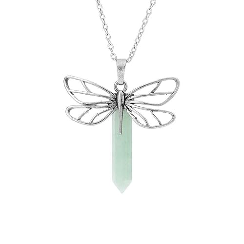 Generisch Halskette Mit Libellenanhänger Für Damen Und Herren | Natürliche Kristalle Tieranhänger Mit Silberkette Punk Amulett Yoga Schmuck Libellengeschenke Für Mädchen Grüner Aventurin von Generisch