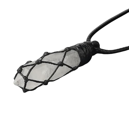 Generisch Halskette mit Sechseckigem Stein und Spitzem Edelsteinkristall|Seilwickelanhänger mit Pu-Kette,Charm,Amulett,Halsband,Schmuck,Geschenke,Klarer Quarz von Generisch