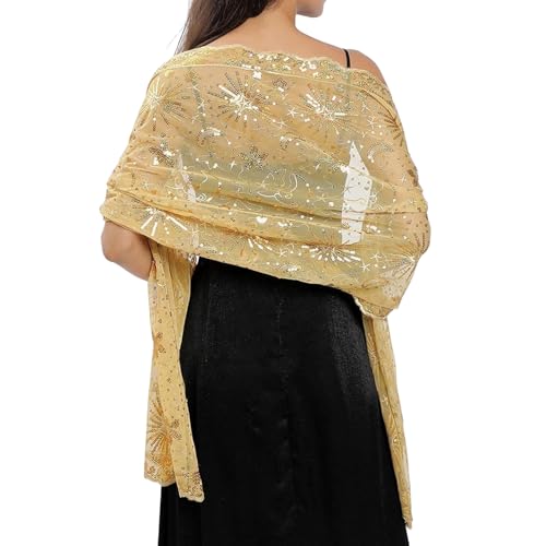Generisch Halstuch Damen, Stola für Abendkleid, Schal Damen mit Pailletten Sparkling Stola Durchscheinend Shawl Festliche Schal und Stolen Elegant Stola für Abendkleid Schultertuch für Frauen von Generisch