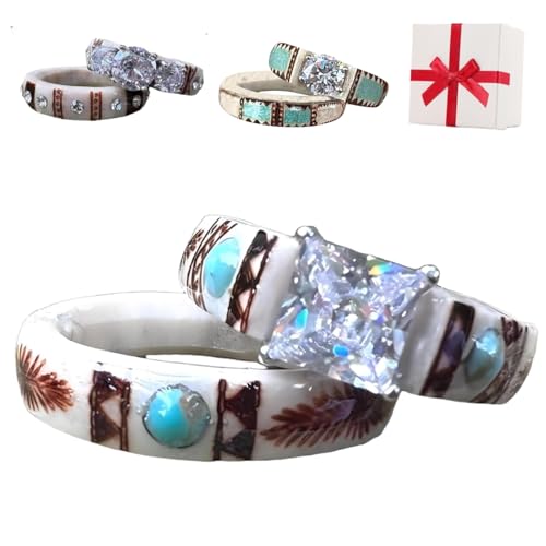 Generisch Hand Carved Antler Ring, Boho Turquoise Feather Ring Fit Size 5-12, Unique Rings Made From Natural Shed Antlers Unisex von Generisch