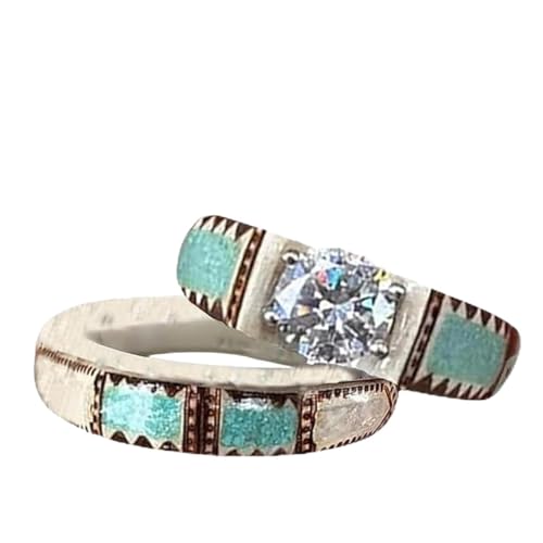 Generisch Hand Carved Antler Ring, Boho Turquoise Feather Ring Fit Size 5-12, Unique Rings Made From Natural Shed Antlers Unisex von Generisch