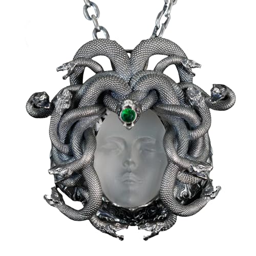 Generisch Handgefertigter „Sleeping Eye“ Anhänger – Medusa‑Göttinnen‑Amulett mit Quarz & Smaragd | 925 Sterling Silber | 2 Größen (3,5 × 3,5 cm / 2,6 × 2,7 cm) (3.5 * 3.5cm) von Generisch