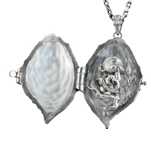 Generisch Handgefertigter 925 Silber-„Affen-Amulett“ in Weißer Kristall-Hülle • Öffnbarer Locket mit verspielter Silber-Affe • Spiritueller Glücksbringer von Generisch