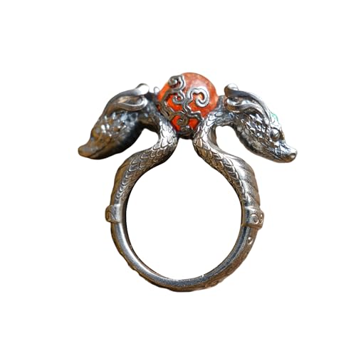 Generisch Handgefertigter 925er Silber Drachen-Ring mit leuchtendem Sonnenstein & Aquamarin-Akzenten │ Mystisches Fantasy-Amulett, verstellbar Größe 6 von Generisch
