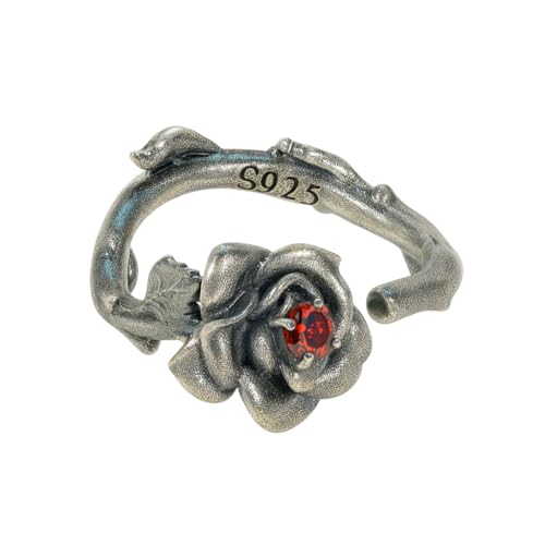 Generisch Handgefertigter Gothic‑Ring aus 925 Sterlingsilber mit Dornen‑Design und blutrotem Pigeon Blood Red Zirkonia | Symbolischer Rose‑Amulett‑Ring | Spiritueller Schutz- und Treue‑Schmuck von Generisch