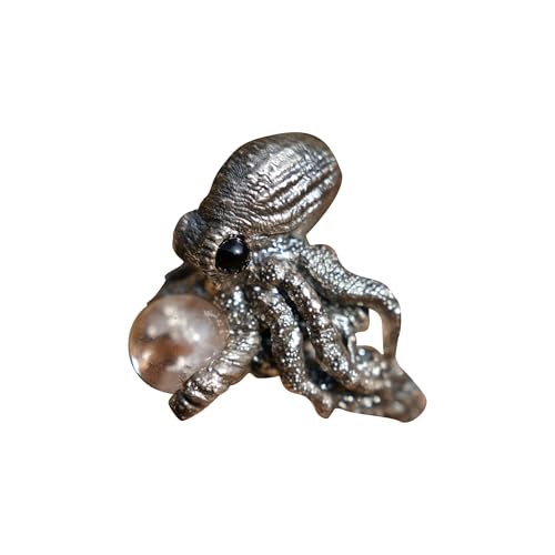 Generisch Handgefertigter Oktopus-Ring aus 925er Silber mit Phantom-Quarz-Kugel, oxidiert & poliert, Nautik-Gothic-Fantasy Statement, Tentakel-Design, Tiefsee-Look von Generisch