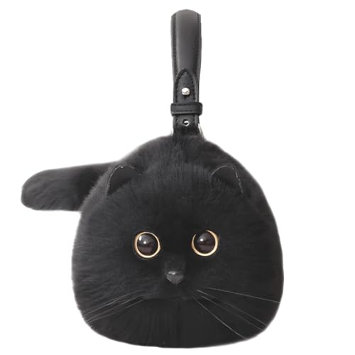 Generisch Handgemachte Plüsch-Katzen Messenger Bag Mädchentasche | Handtasche | Umhängetasche für Mädchen und Frauen (Schwarz, Large) von Generisch