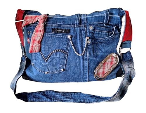 Generisch Handmade Boho Denim Upcycling Damen Jeans Handtasche Unikat Recycle Woman Bag Einzelstück Umhänge handgenähte Tasche Bohemian JK23 von Generisch