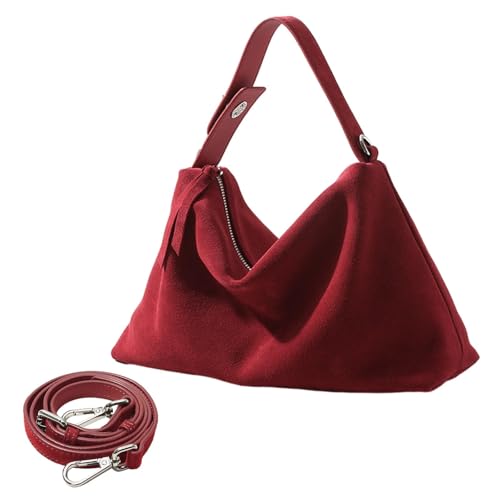 Generisch Handtasche Beige Damen Umhängetasche Groß Suede Tote Bags For Women Suede Purse Handbag Shoulder Crossbody Bag Luftpolsterfolien Taschen (Red,One Size) von Generisch