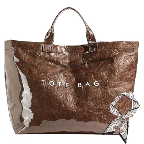 Generisch Hardpointing Women's Letters Print Tote Bag, with Elegant Scarf, Hobo Bag, Kraft Paper PVC Tote Bag for Women (E) von Generisch