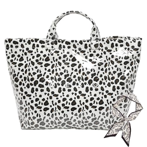 Generisch Hardpointing Women's Letters Print Tote Bag, with Elegant Scarf, Hobo Bag, Kraft Paper PVC Tote Bag for Women (L) von Generisch