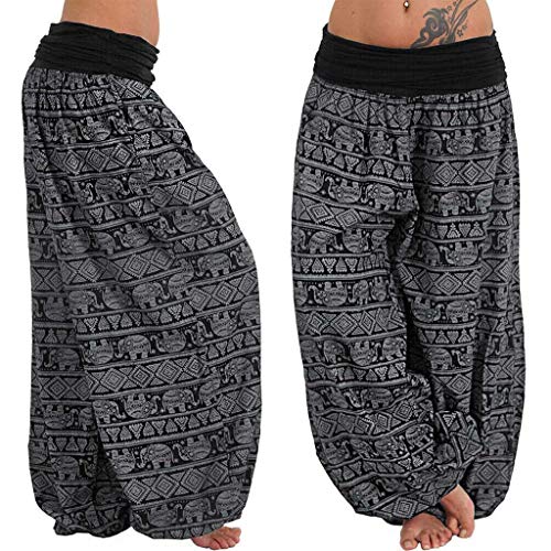 Generisch Haremshose Damen Sommer Lang Pumphose Aladinhose mit Taschen Pluderhose zum Tanzen & Chillen Boho Print Sommerhose Damen Leicht Harem-Stil Hosen Casual Loose Stoffhose Freizeithose von Generisch