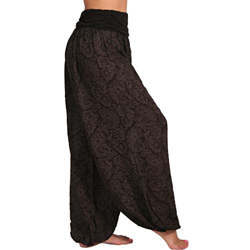 Generisch Haremshose Damen Sommer Lang Pumphose Aladinhose mit Taschen Pluderhose zum Tanzen & Chillen Boho Print Sommerhose Damen Leicht Harem-Stil Hosen Casual Loose Stoffhose Freizeithose von Generisch