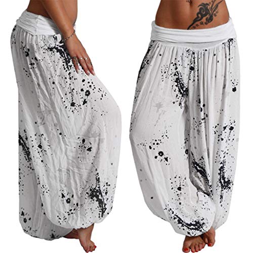 Generisch Haremshose Damen Sommer Lang Pumphose Aladinhose mit Taschen Pluderhose zum Tanzen & Chillen Boho Print Sommerhose Damen Leicht Harem-Stil Hosen Casual Loose Stoffhose Freizeithose von Generisch