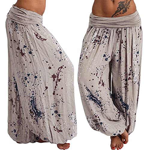 Generisch Haremshose Damen Sommer Lang Pumphose Aladinhose mit Taschen Pluderhose zum Tanzen & Chillen Boho Print Sommerhose Damen Leicht Harem-Stil Hosen Casual Loose Stoffhose Freizeithose von Generisch