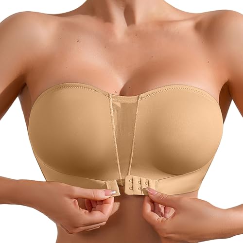 Hatme BH Trägerloser BH Push Up ohne Bügel Bandeau Top Damen Bralette mit Rutschfester Silikon Transparente Träger Nahtloser BH Tube Top Push-up von Generisch