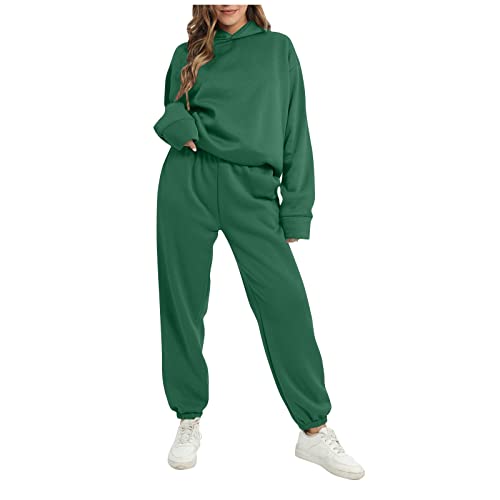 Generisch Hausanzug Damen, Trainingsanzug Sportanzug Mode 2-Teiliges Set Langarm Sweatshirt Top + Lange Hose Mit Kordelzug Jogginganzug Sportbekleidung Freizeitbekleidung Outfit (3XL, Dark Green) von Generisch