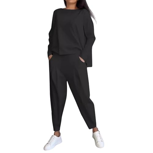 Generisch Hausanzug Damen Kuschelig 2 Teilig Hosenanzug Damen Elegant Große Größen Zweiteiler Anzug Damen 2 Teiler Oversize Jogginganzug Set Freizeitanzug Frauen Einfarbig Loungewear Kuschel Homewear von Generisch