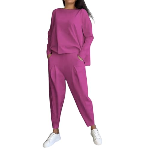 Generisch Hausanzug Damen Kuschelig 2 Teilig Hosenanzug Damen Elegant Große Größen Zweiteiler Anzug Damen 2 Teiler Oversize Jogginganzug Set Freizeitanzug Frauen Einfarbig Loungewear Kuschel Homewear von Generisch