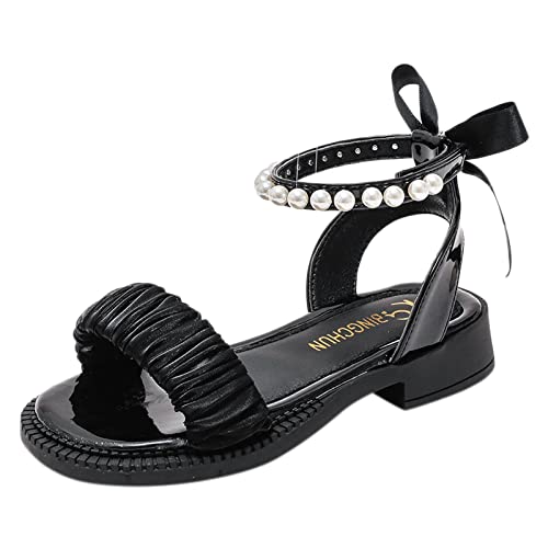 Generisch Hausschuhe 31 Open Toe Knöchelriemen Kleid Schuhe Hochzeitsfeier Für Prinzessin Schuhe Kinderschuhe (Black, 33.5 Big Kids) von Generisch