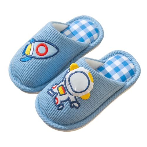 Generisch Hausschuhe Baby Mädchen 19 Mädchen männlich Leben rutschfeste Kurze warme Bequeme süße Astronautenmuster Dicke Warme Damen Hausschuhe (Blue, 33.5 Big Kids) von Generisch