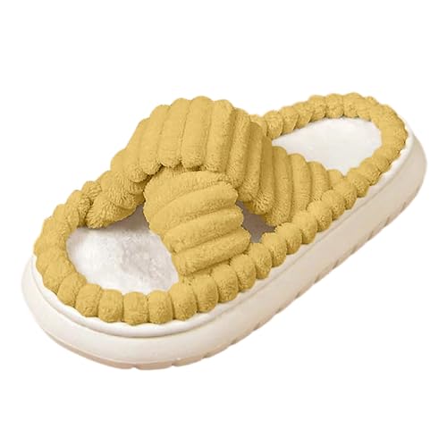 Generisch Hausschuhe Damen,Damen Hausschuhe mit Fussbett - Winter Cord offene Zehen Dicke Sohlen Slip-Ins mit Memory Foam Slipper, Bequeme rutschfest Haus Slippers Indoor Outdoor Yellow 37 von Generisch